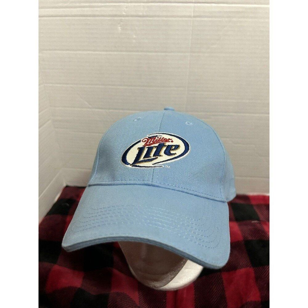 NWOT Miller Lite Hat Snapback Baseball Cap Light Blue Embroidered Logo Spellout